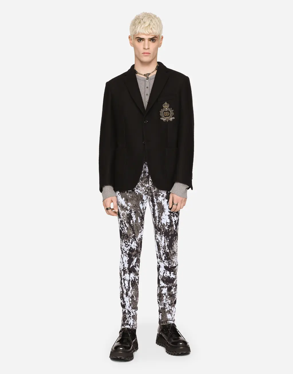 纹章拼饰弹力平纹针织夹克