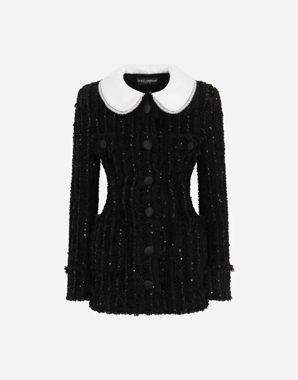 缎布衣领亮片刺绣粗花呢夹克