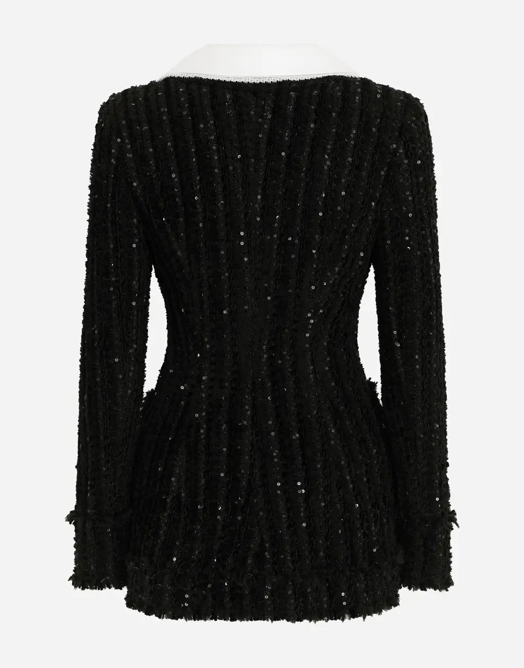 缎布衣领亮片刺绣粗花呢夹克