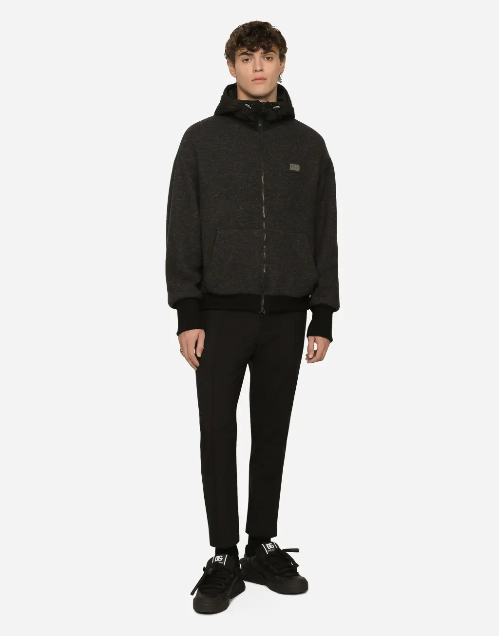 徽标羊毛平纹针织连帽外套