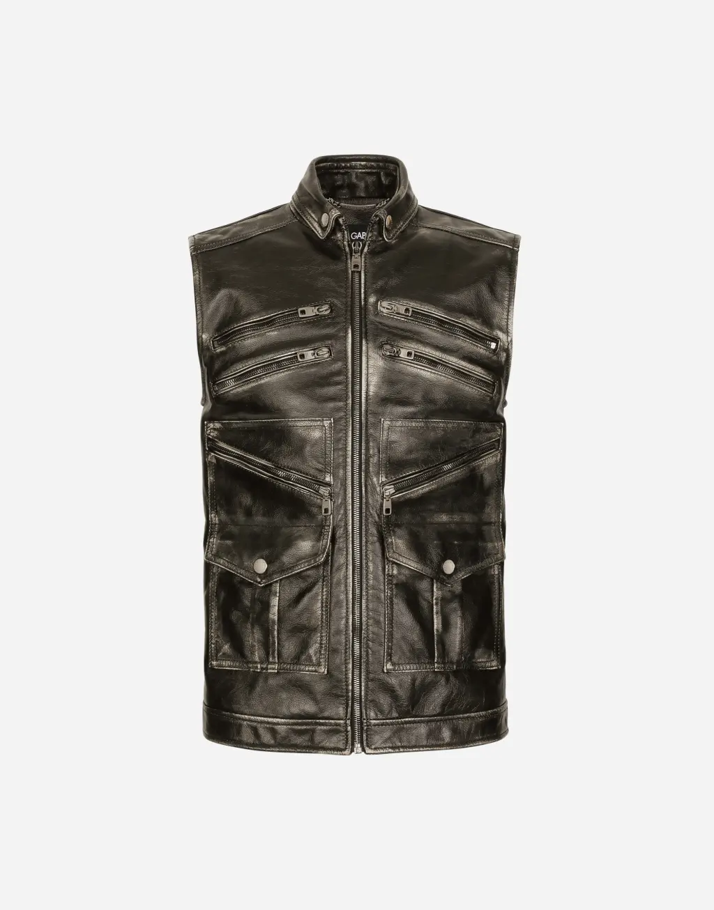 欧洲牛皮多重拉链马甲