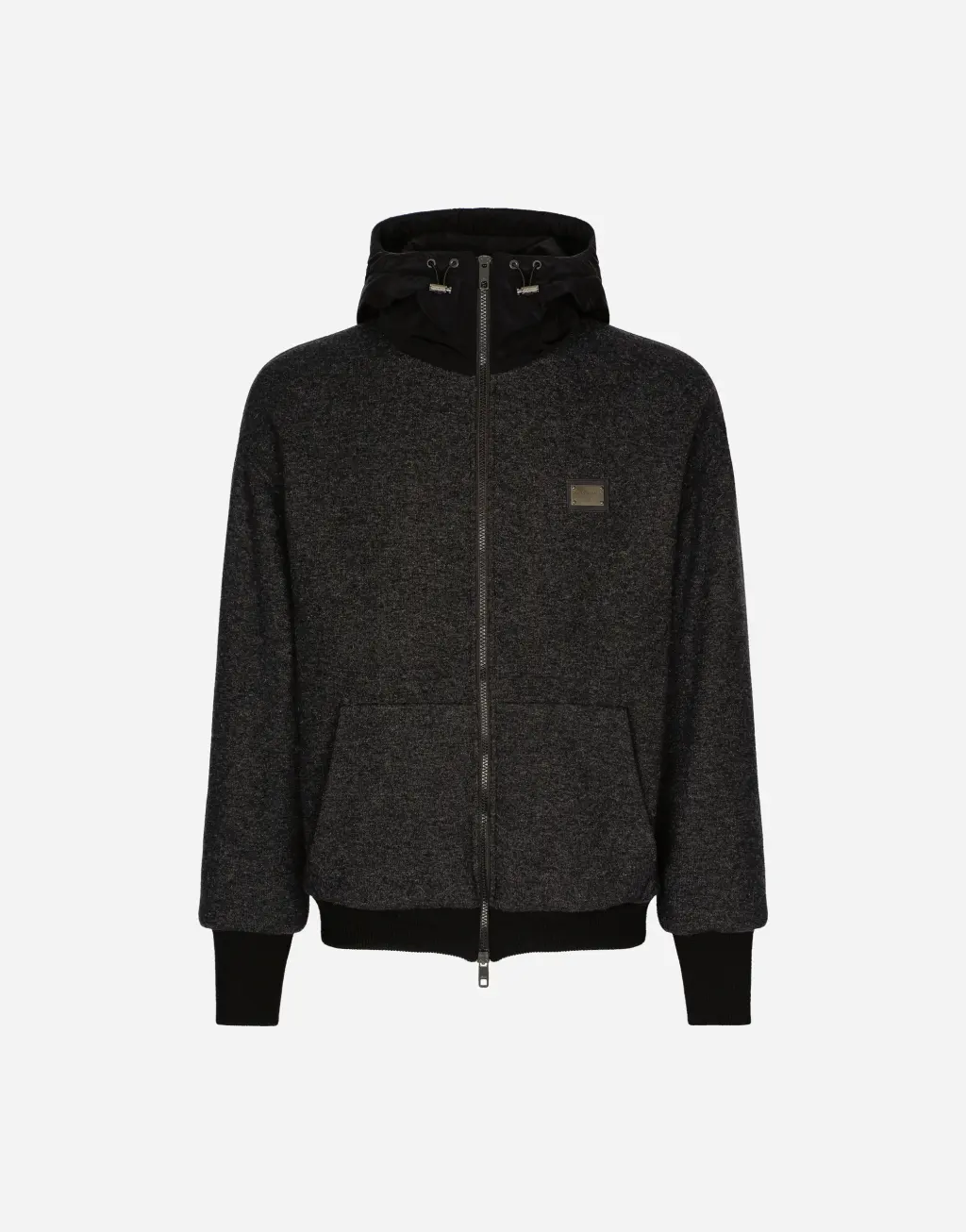 徽标羊毛平纹针织连帽外套