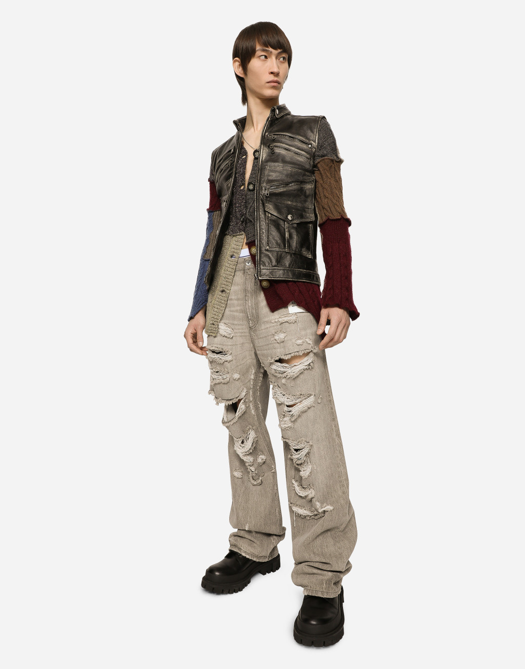 欧洲牛皮多重拉链马甲5