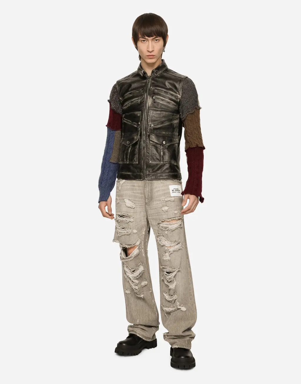 欧洲牛皮多重拉链马甲