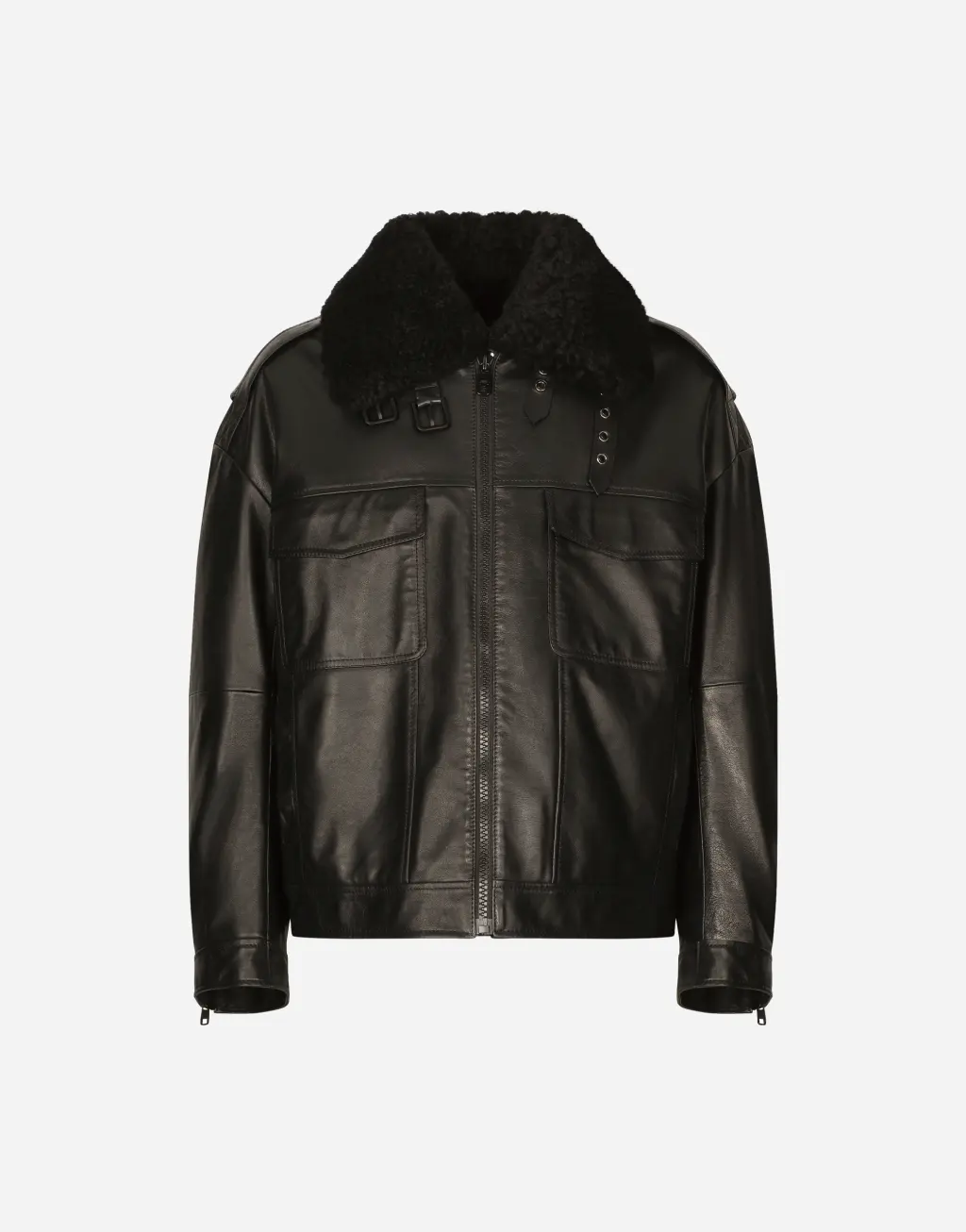 山羊皮毛细节欧洲牛皮外套