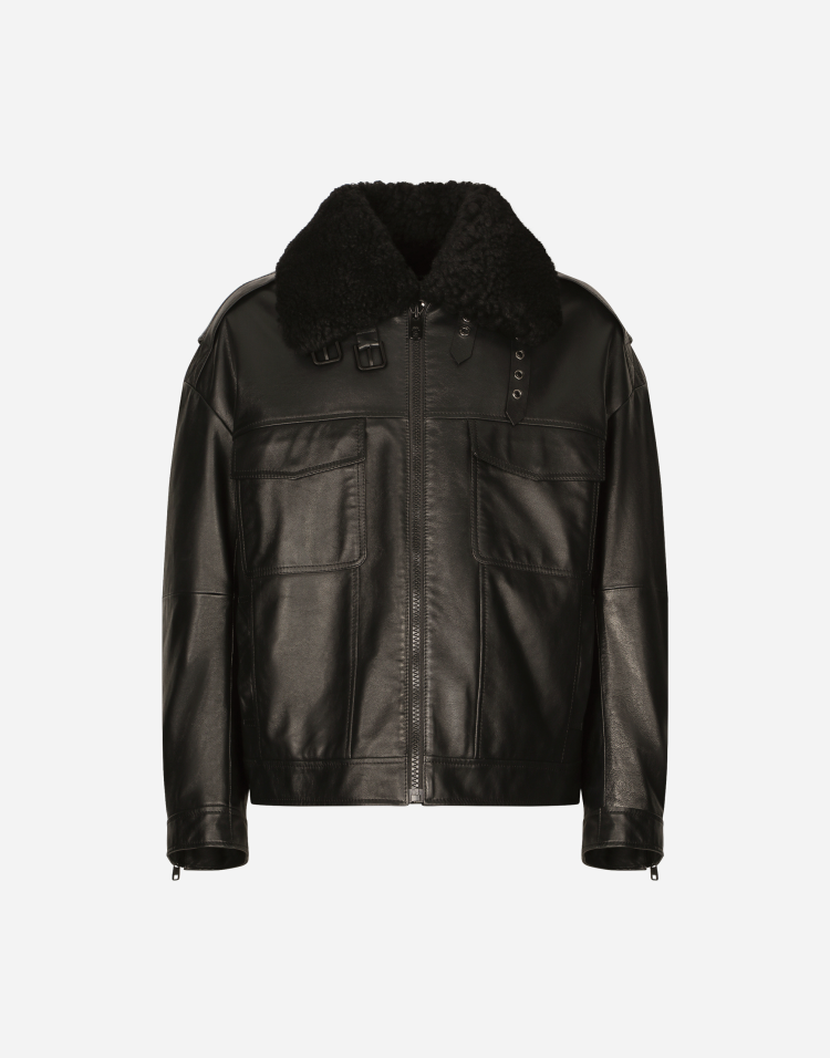 山羊皮毛细节欧洲牛皮外套