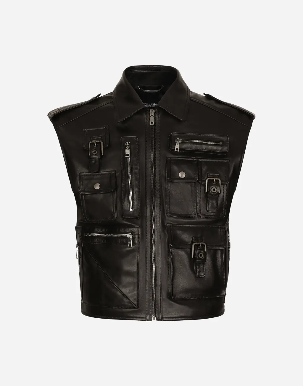 多口袋皮革马甲