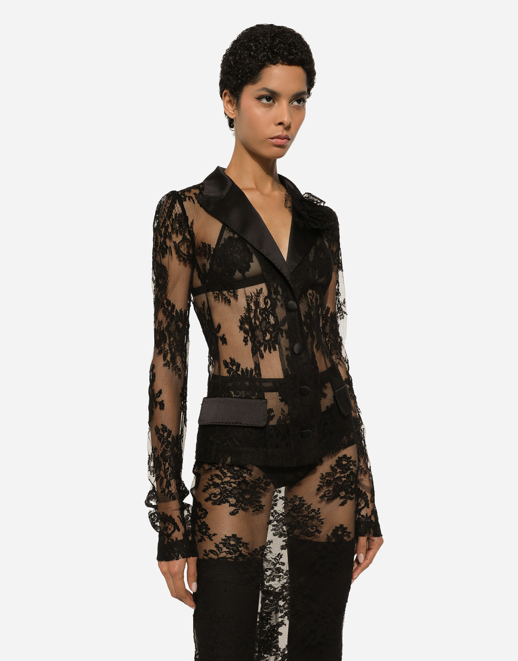 缎布细节花卉蕾丝夹克9