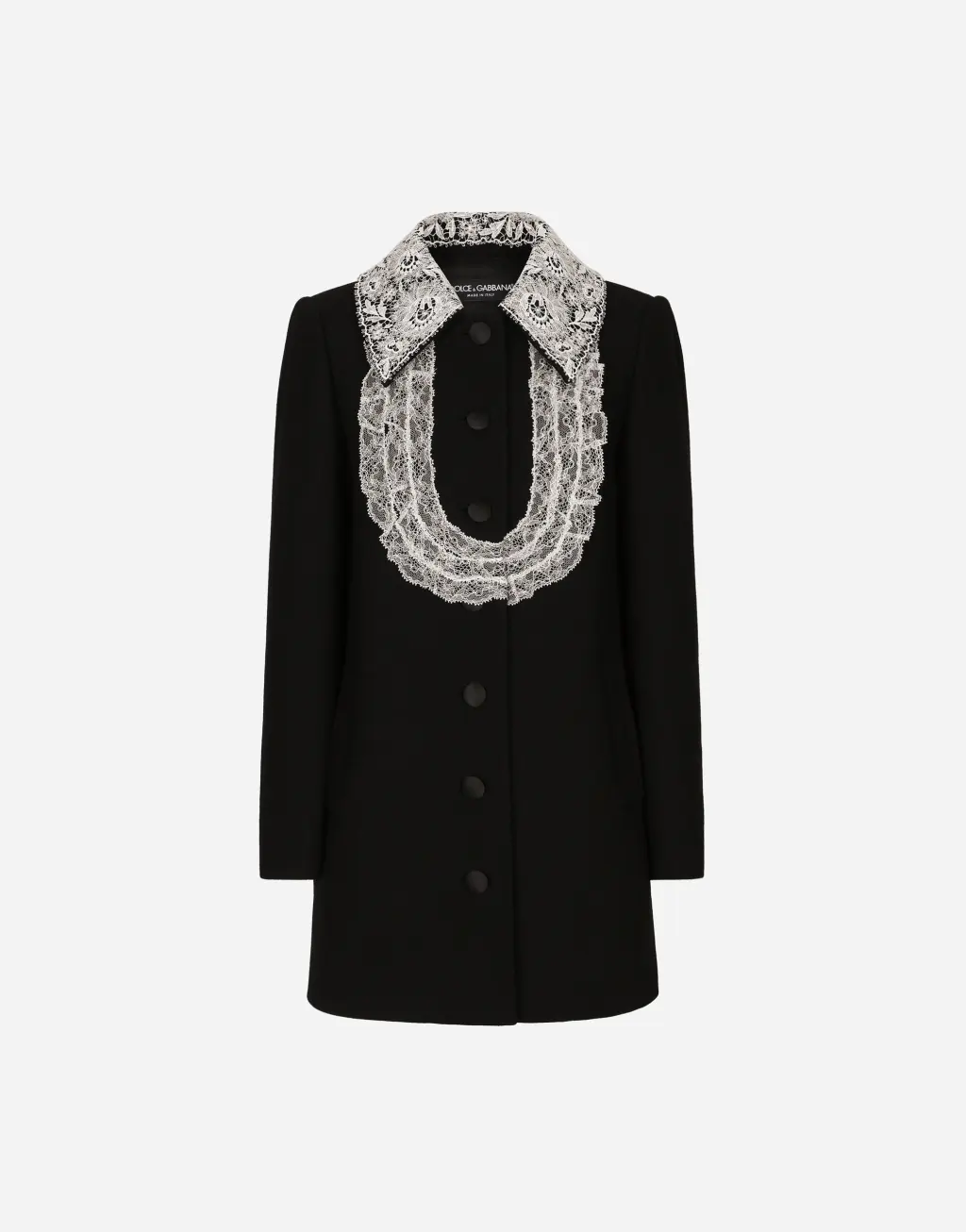 蕾丝细节羊毛短款大衣