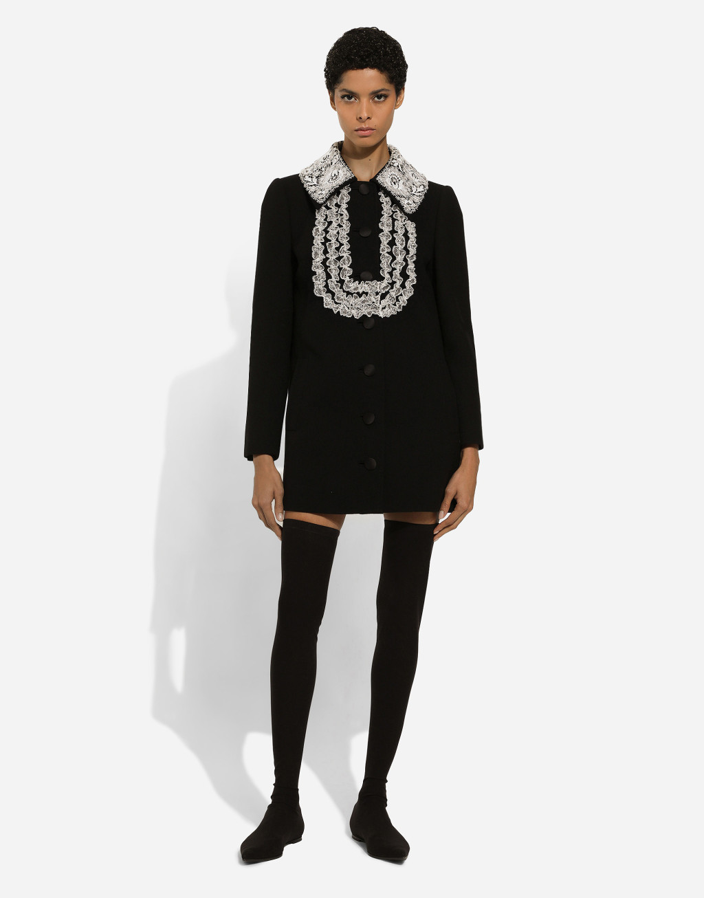 蕾丝细节羊毛短款大衣2