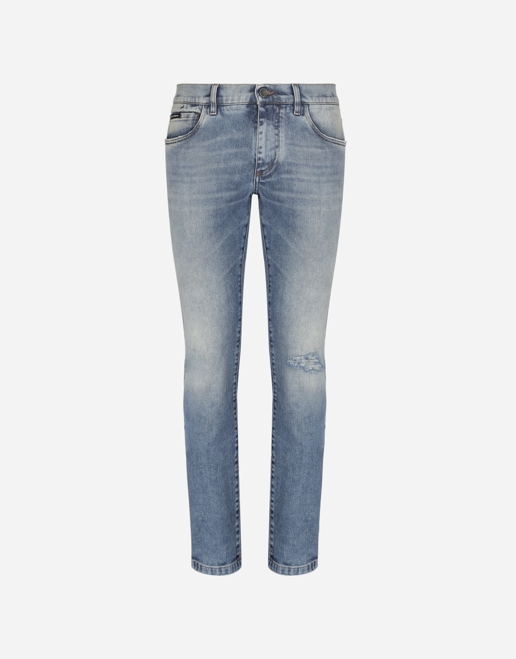 紧身款破损细节天蓝色弹力牛仔裤1