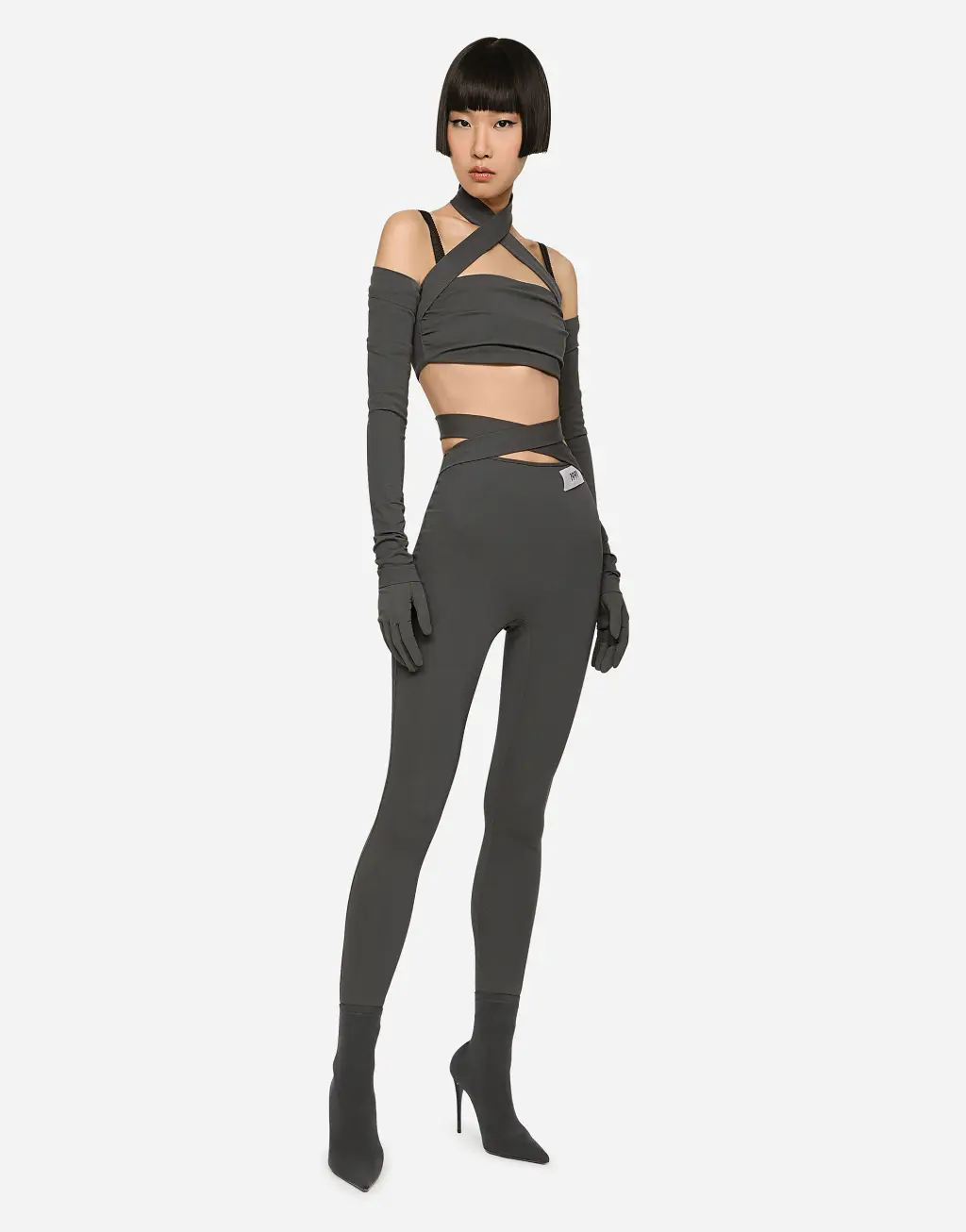 腰部交叉袢带粘胶长裤