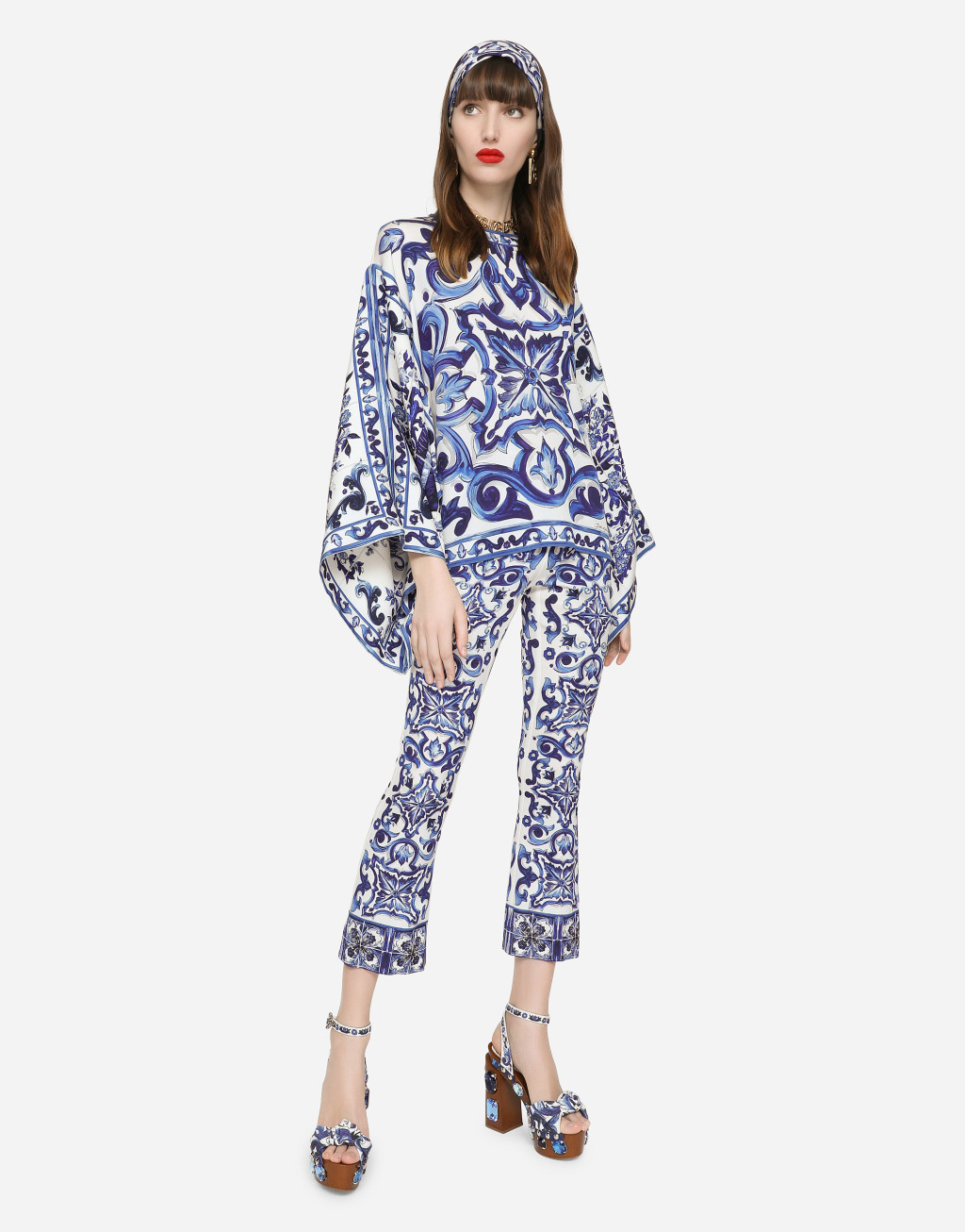 马约利卡印花素绉缎喇叭裤5