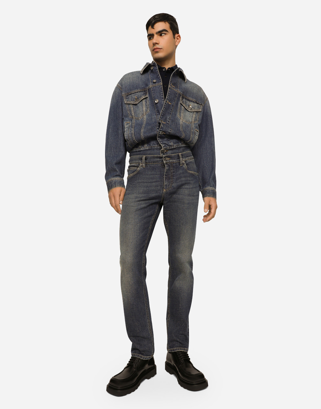 常规款蓝色洗水弹力牛仔裤6