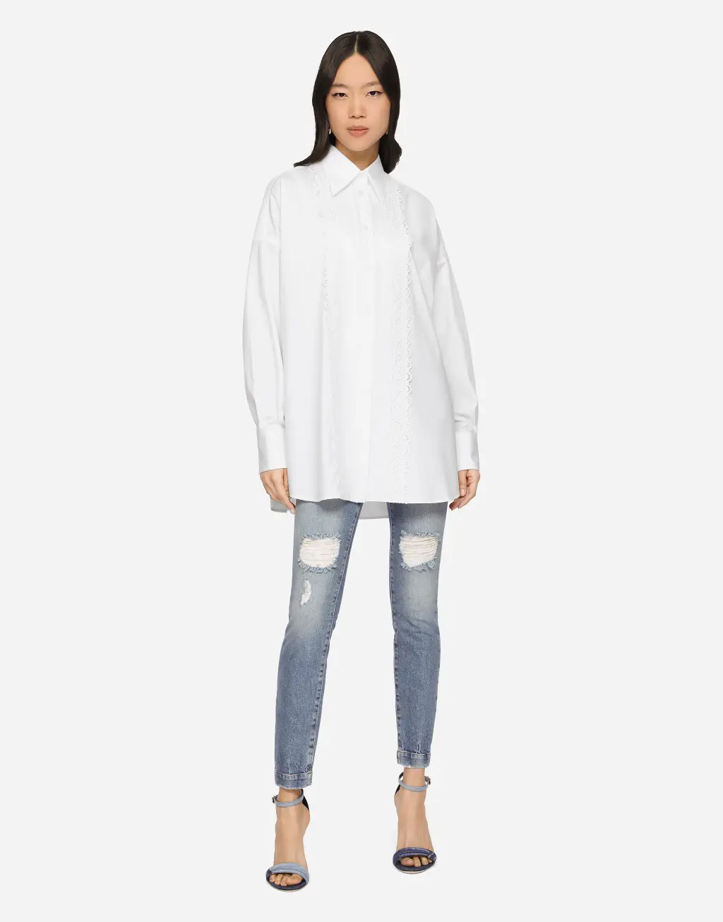 明星同款 AUDREY 破损细节弹力丹宁牛仔裤