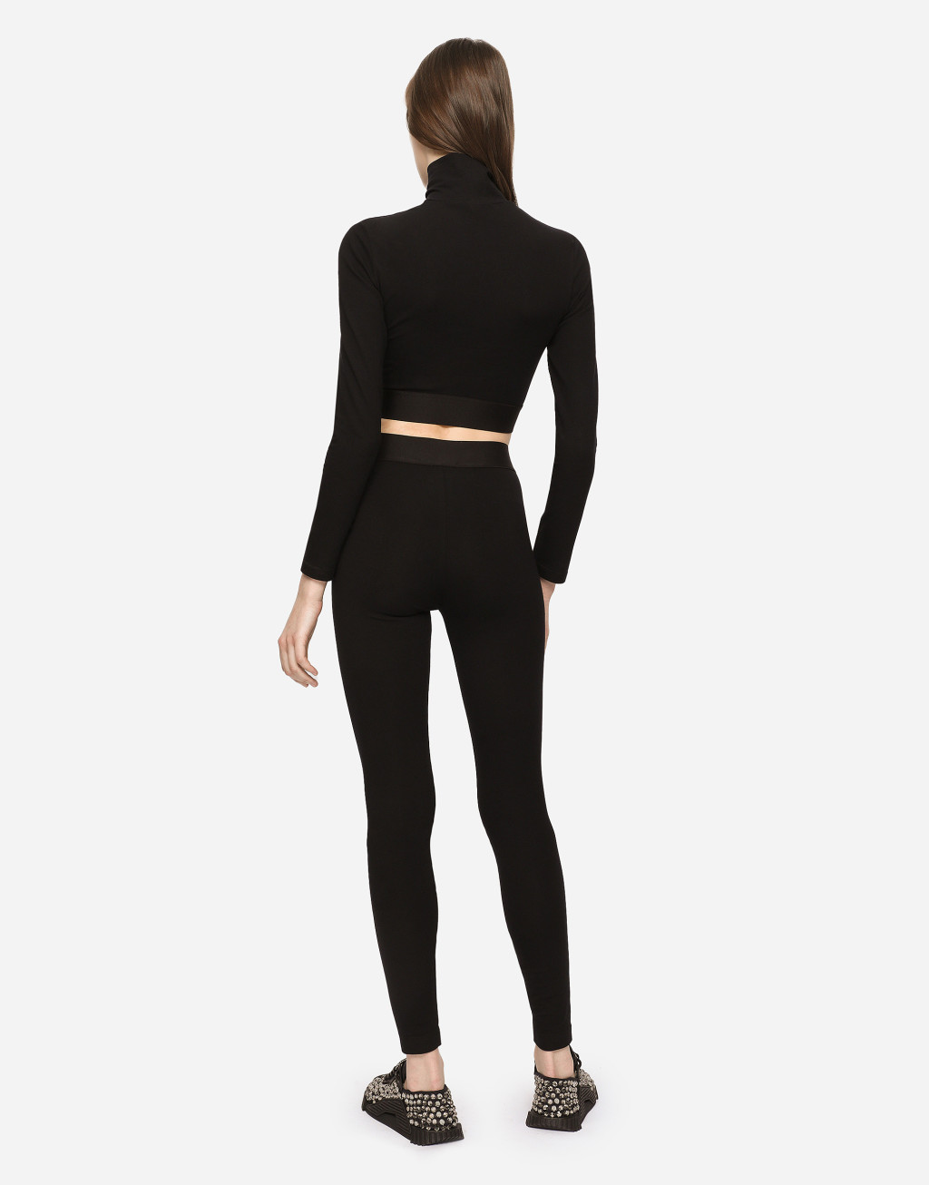 徽标弹力饰带平纹针织打底裤3