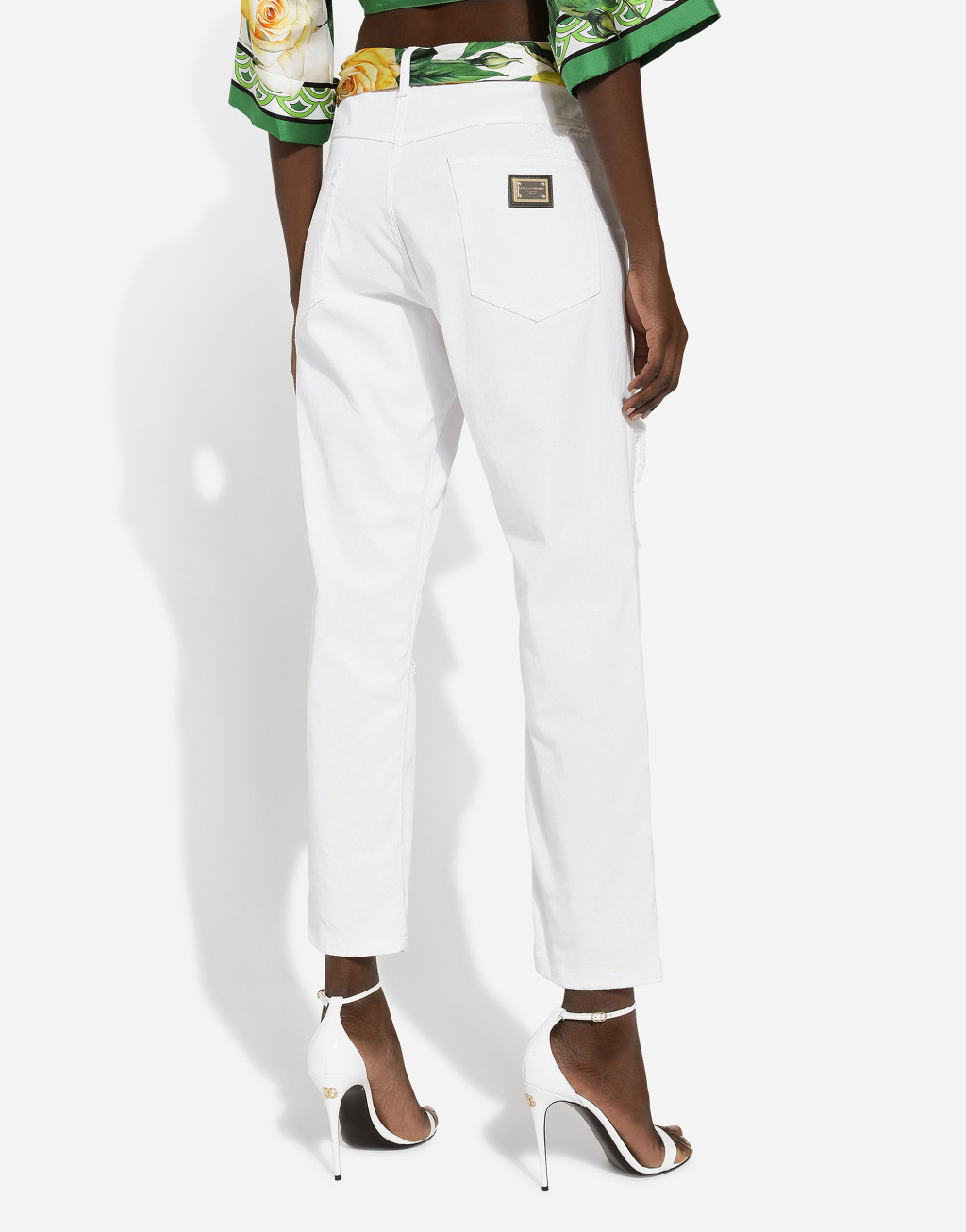 破损细节棉质丹宁牛仔裤4