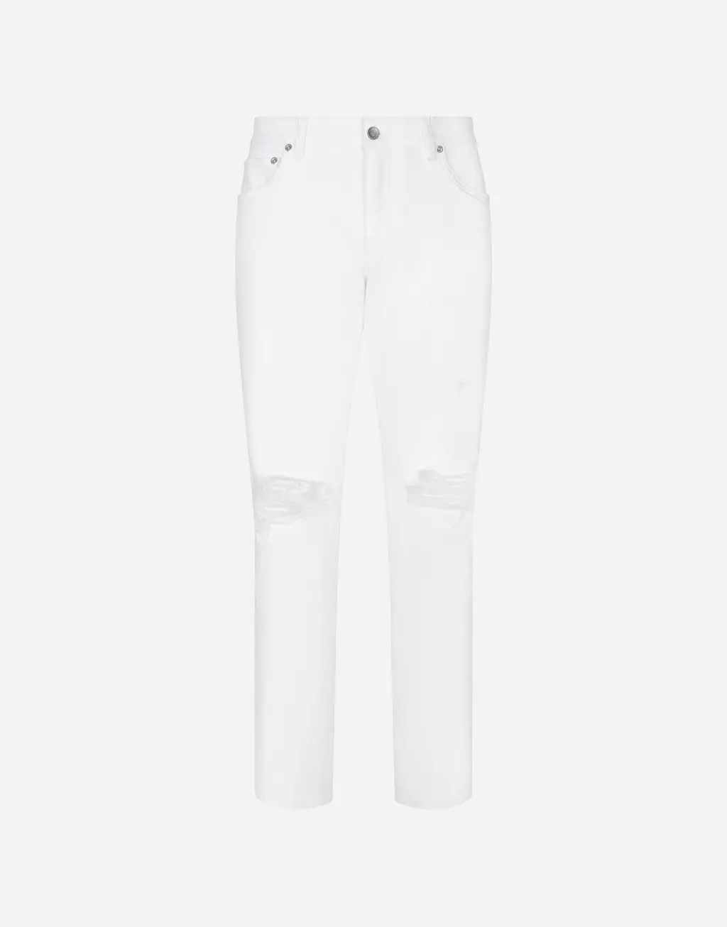 破损细节弹力丹宁修身款牛仔裤