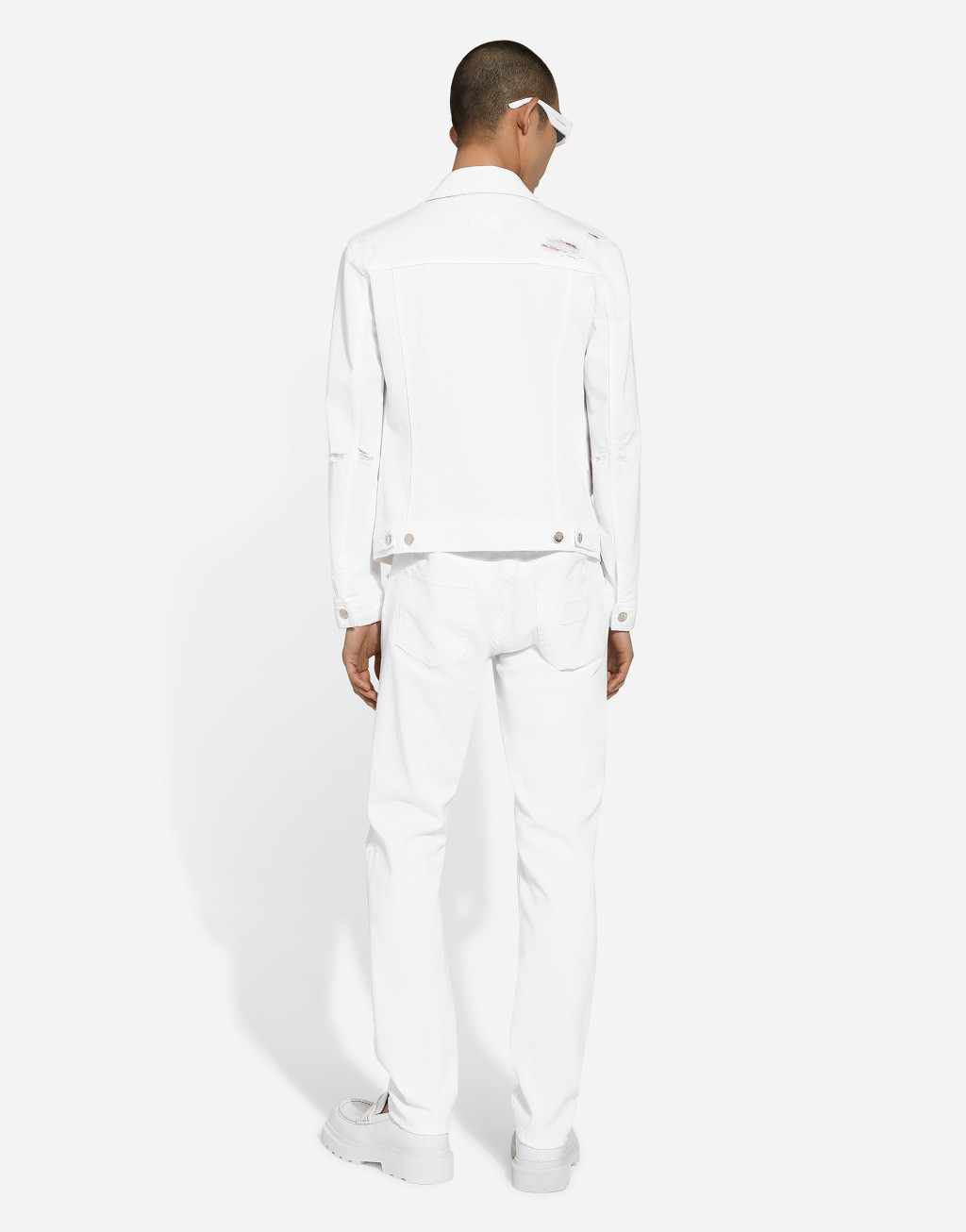 破损细节弹力丹宁修身款牛仔裤3