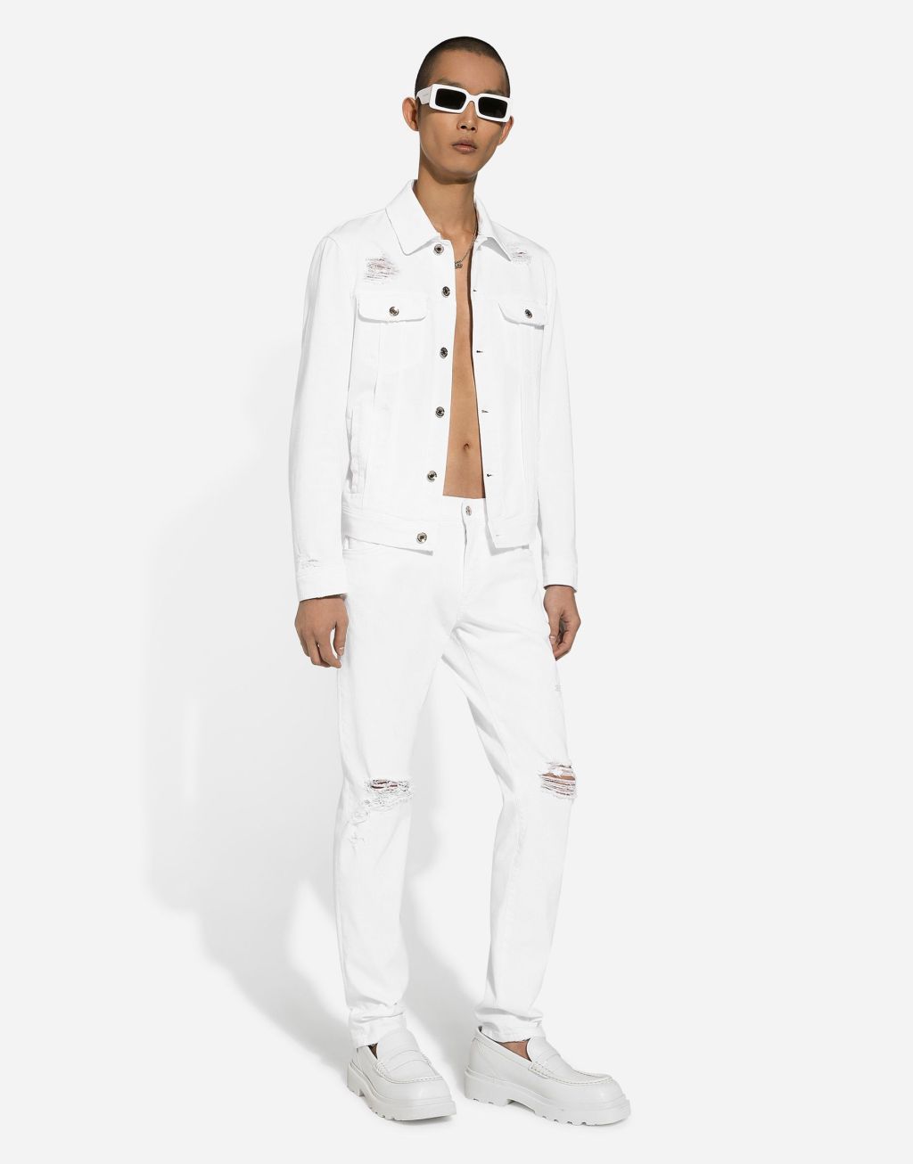 破损细节弹力丹宁修身款牛仔裤5