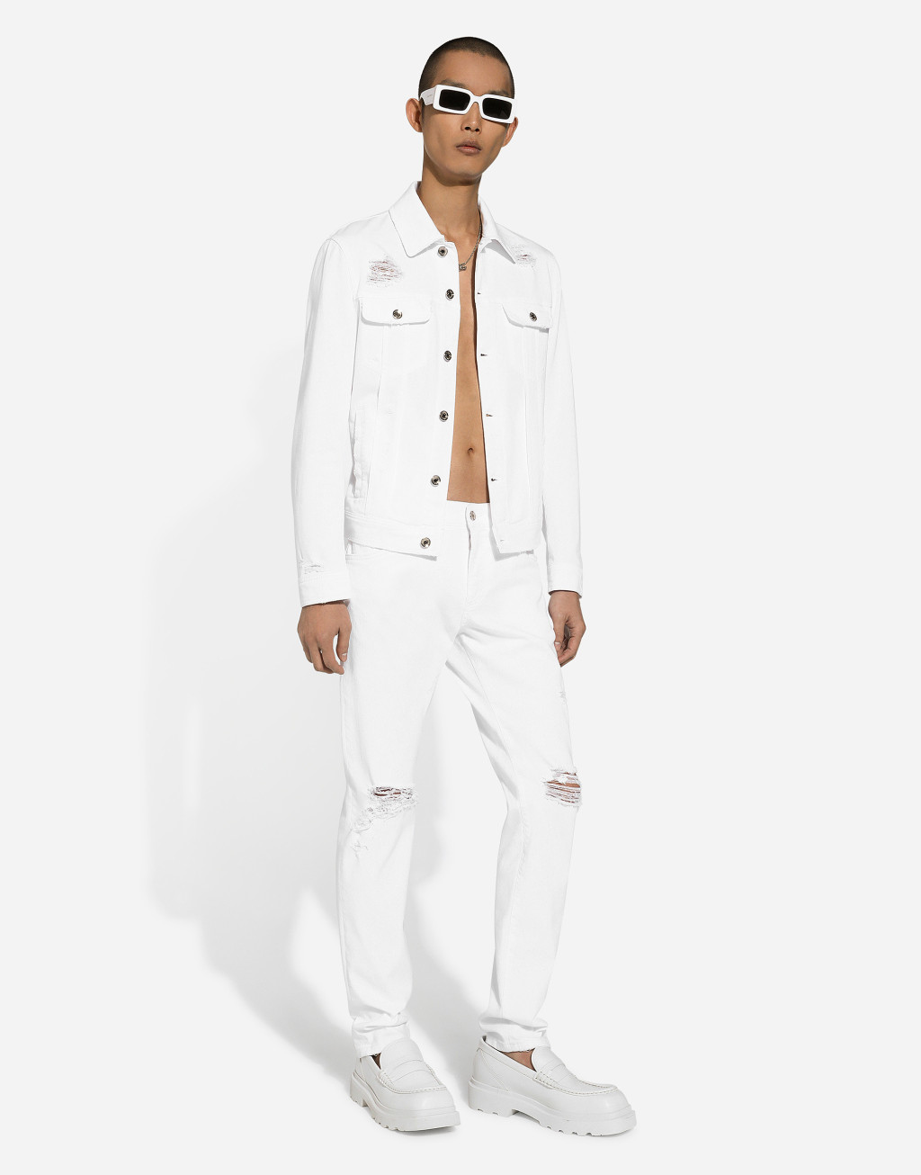 破损细节弹力丹宁修身款牛仔裤6