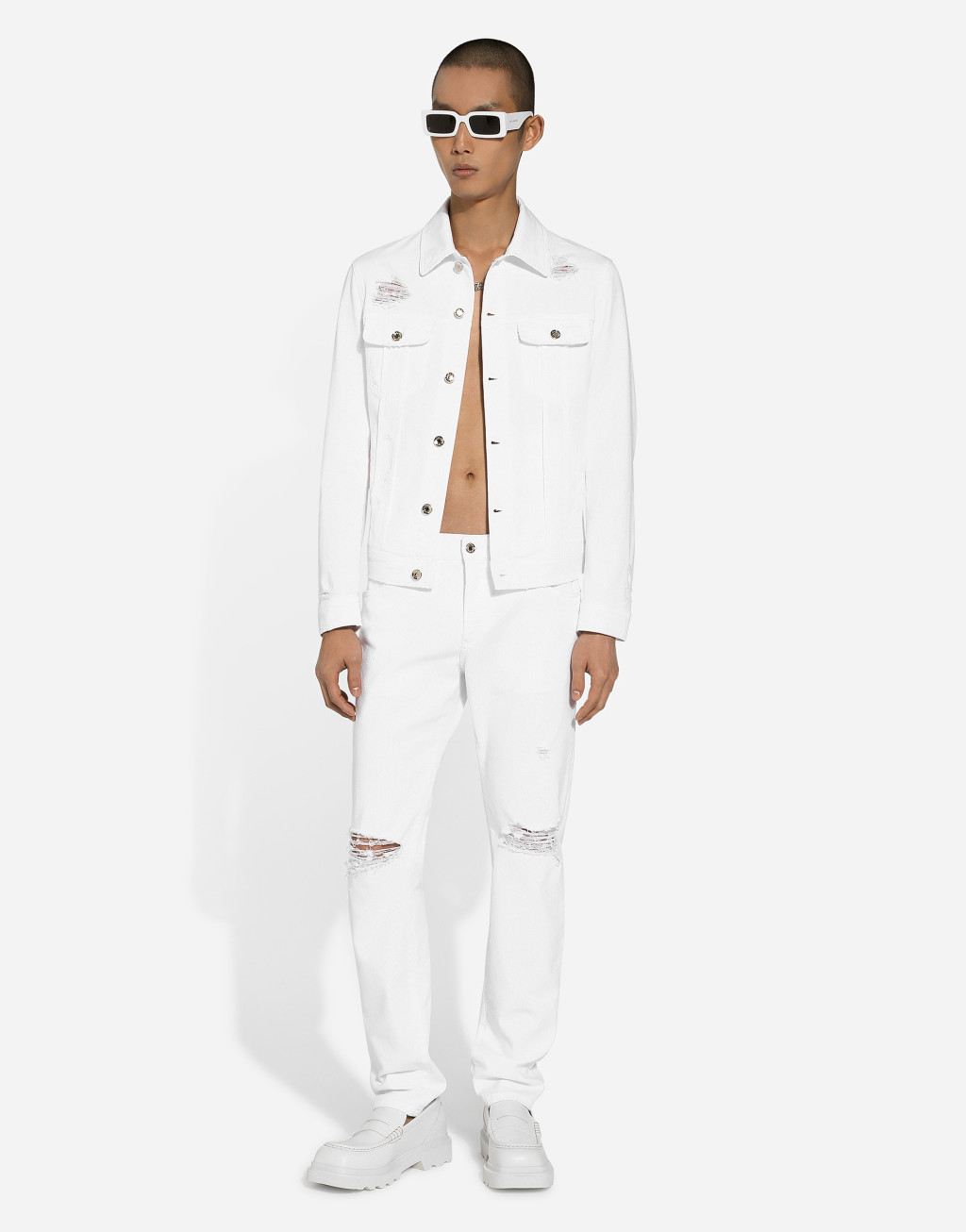 破损细节弹力丹宁修身款牛仔裤2