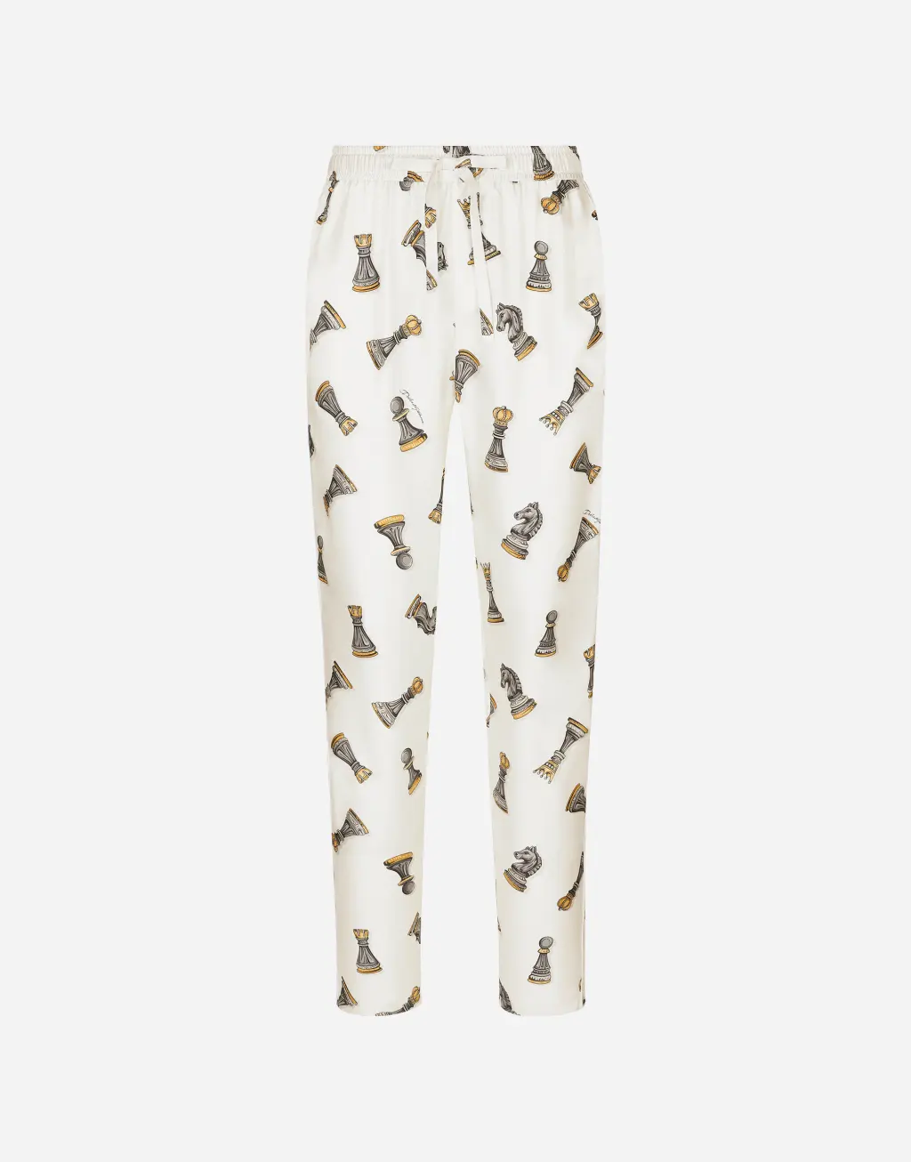 棋盘格印花真丝斜纹慢跑裤