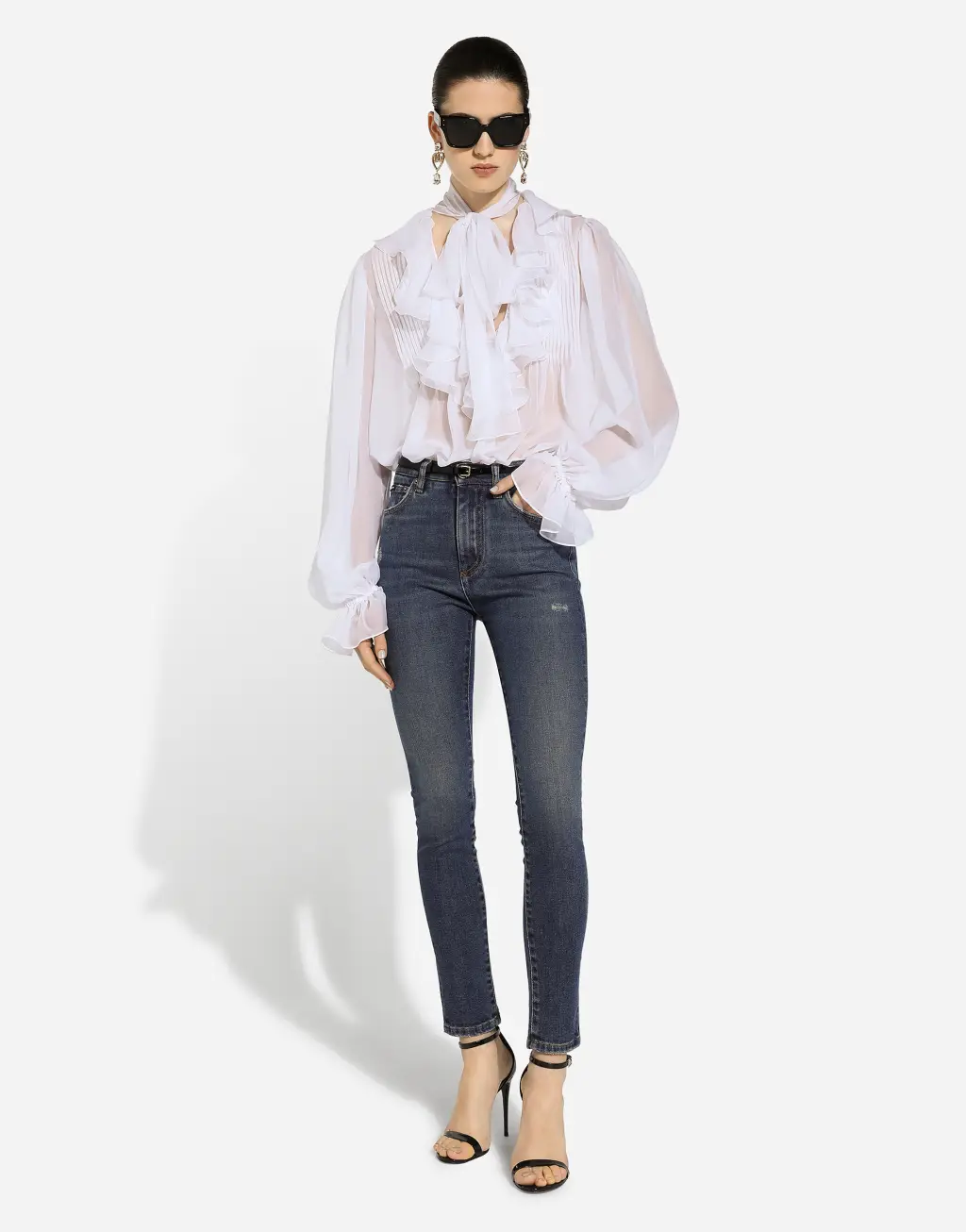 棉质丹宁 Audrey 紧身牛仔裤