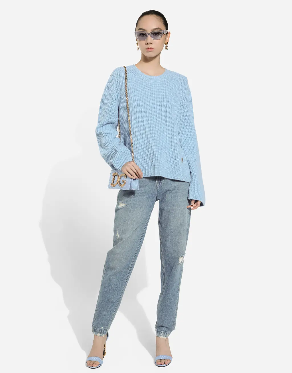 细微破损细节丹宁牛仔裤