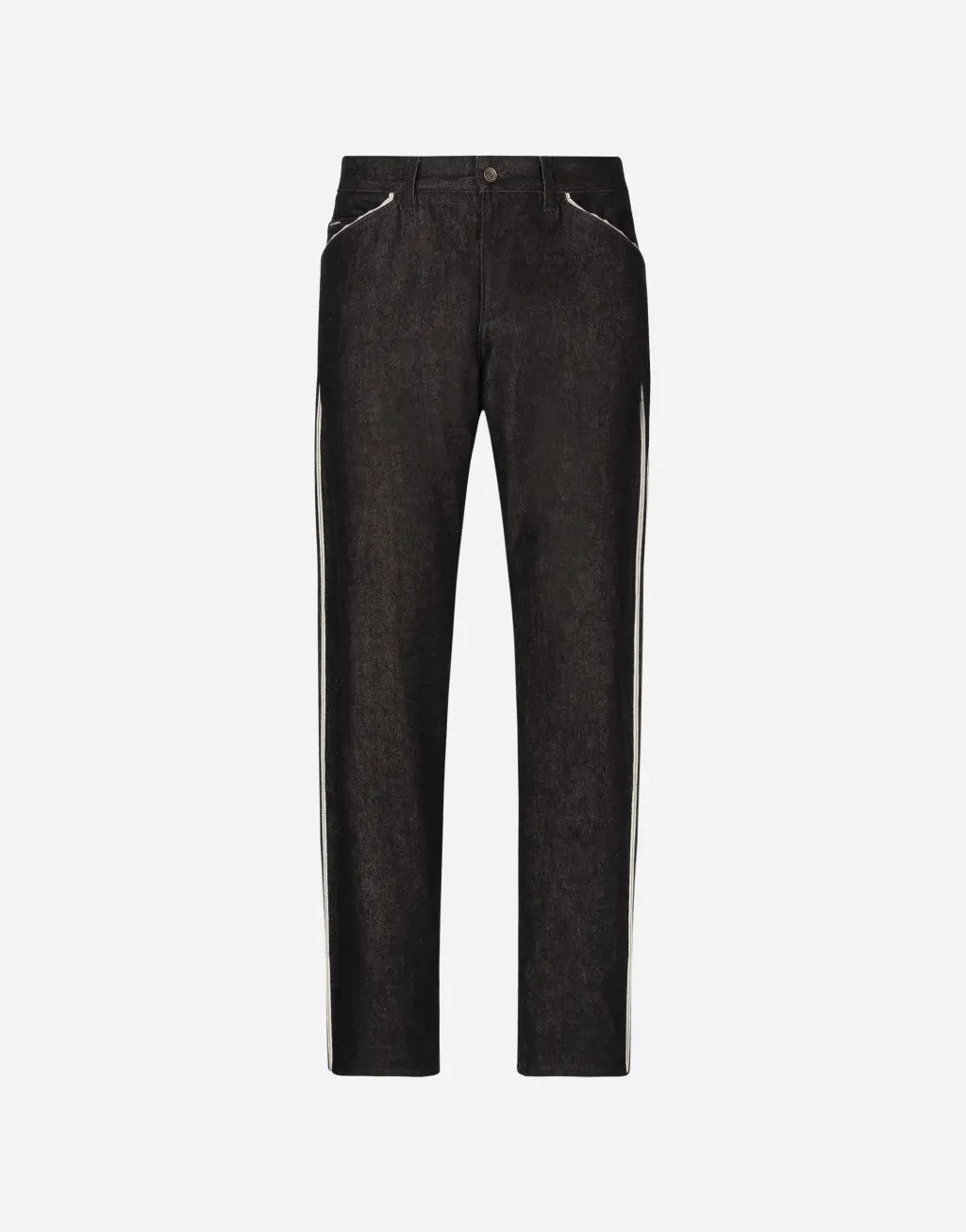 蓝色缉缝丹宁牛仔裤