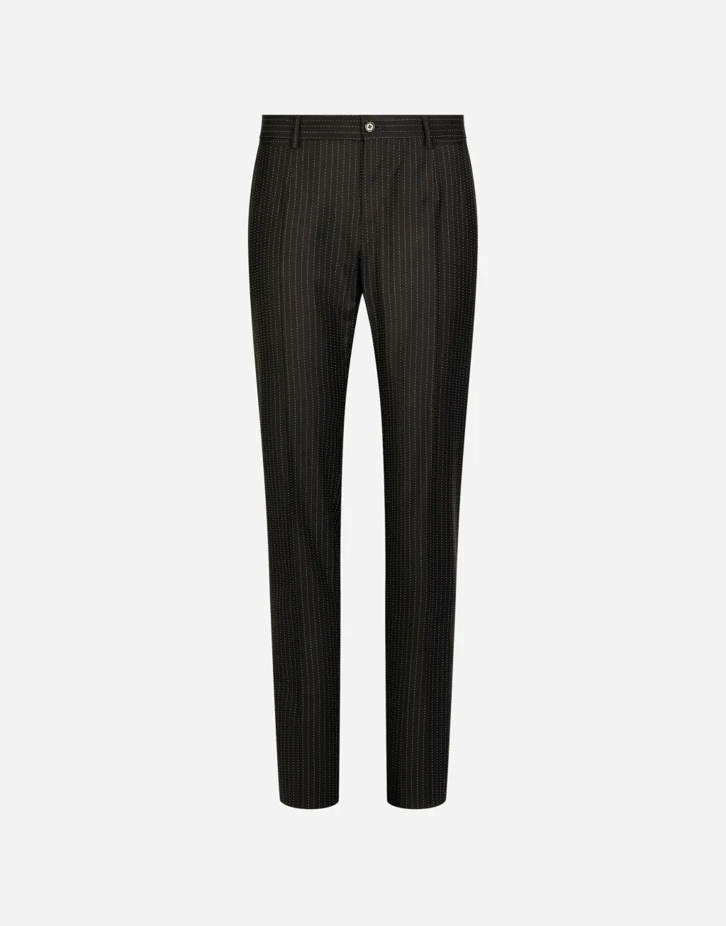 细条纹羊毛精裁长裤