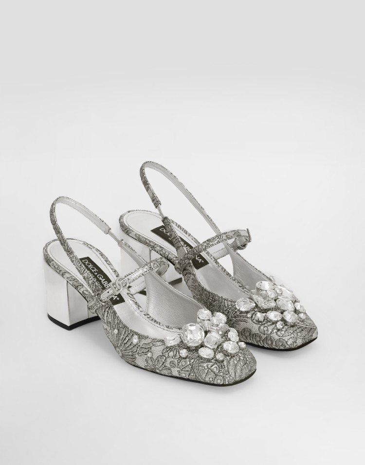 宝石与刺绣织锦后系带鞋