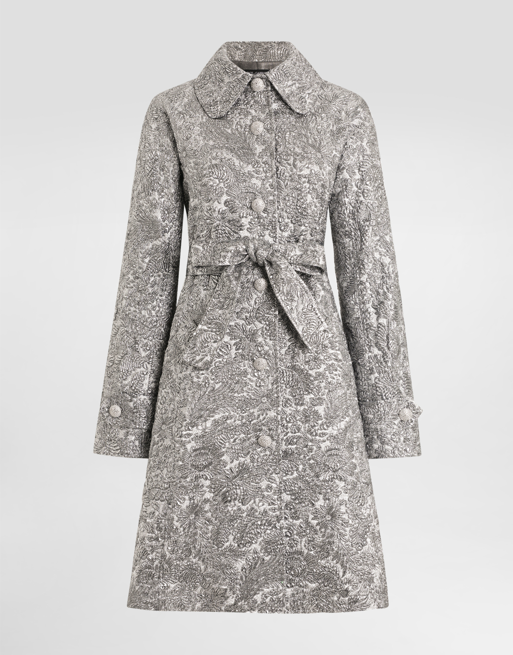 金银线花卉提花面料风衣1