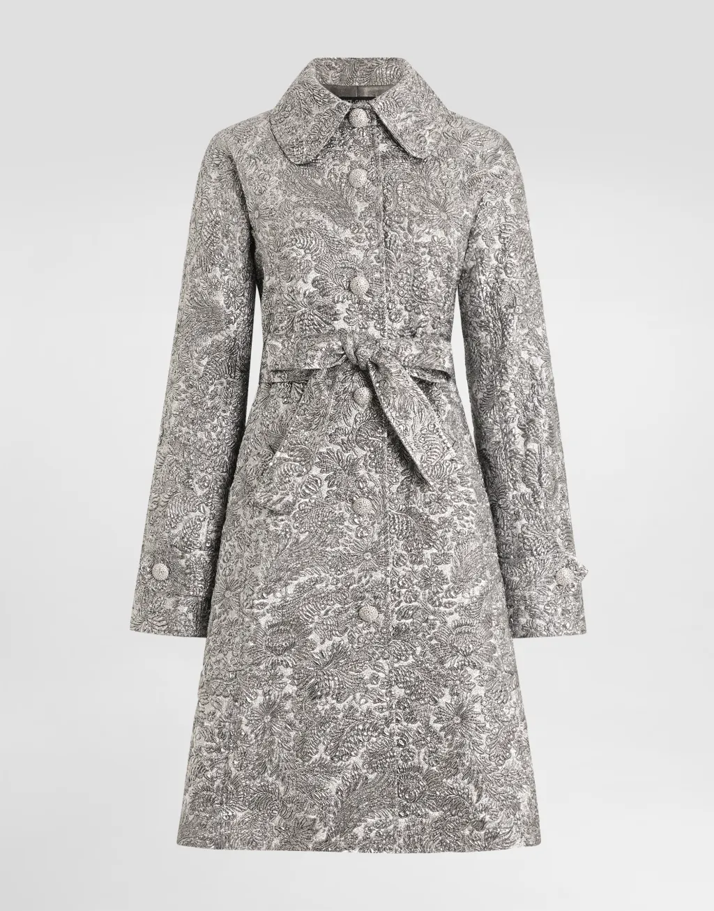 金银线花卉提花面料风衣