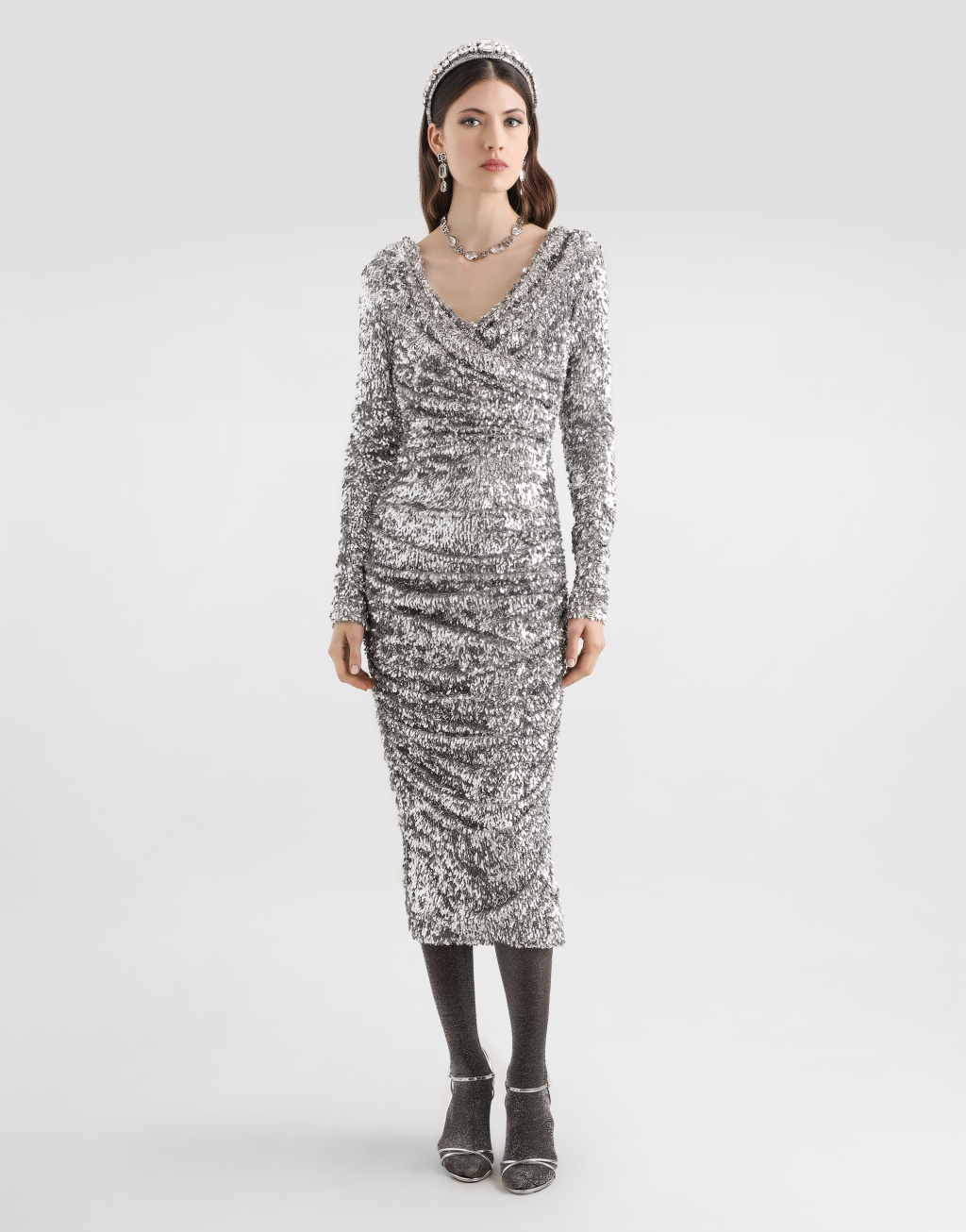 亮片垂褶连衣裙2