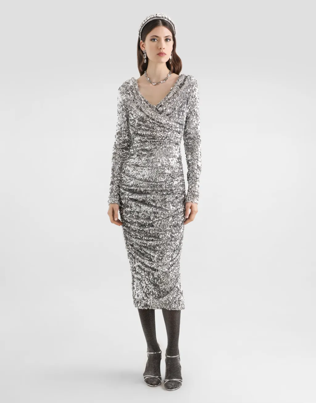 亮片垂褶连衣裙