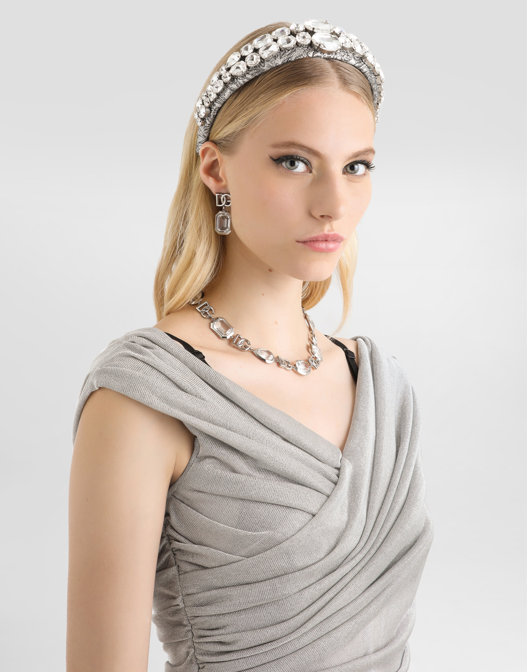 金银线平纹针织垂褶连衣裙4