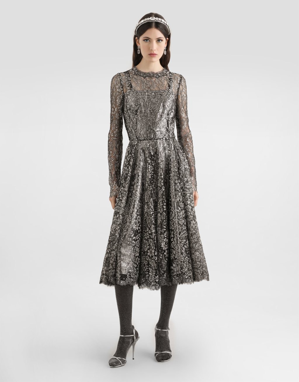 金银线蕾丝连衣裙2