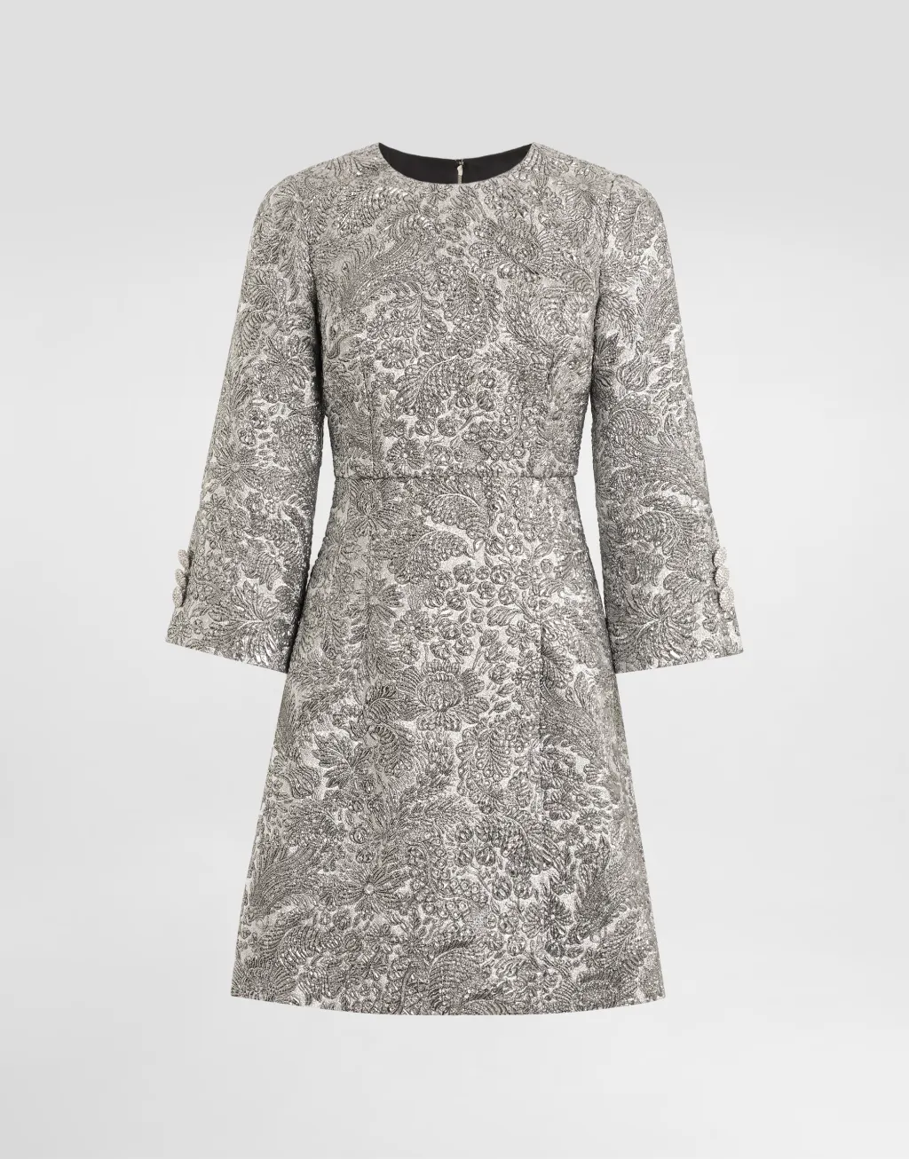 金银线花卉提花连衣裙