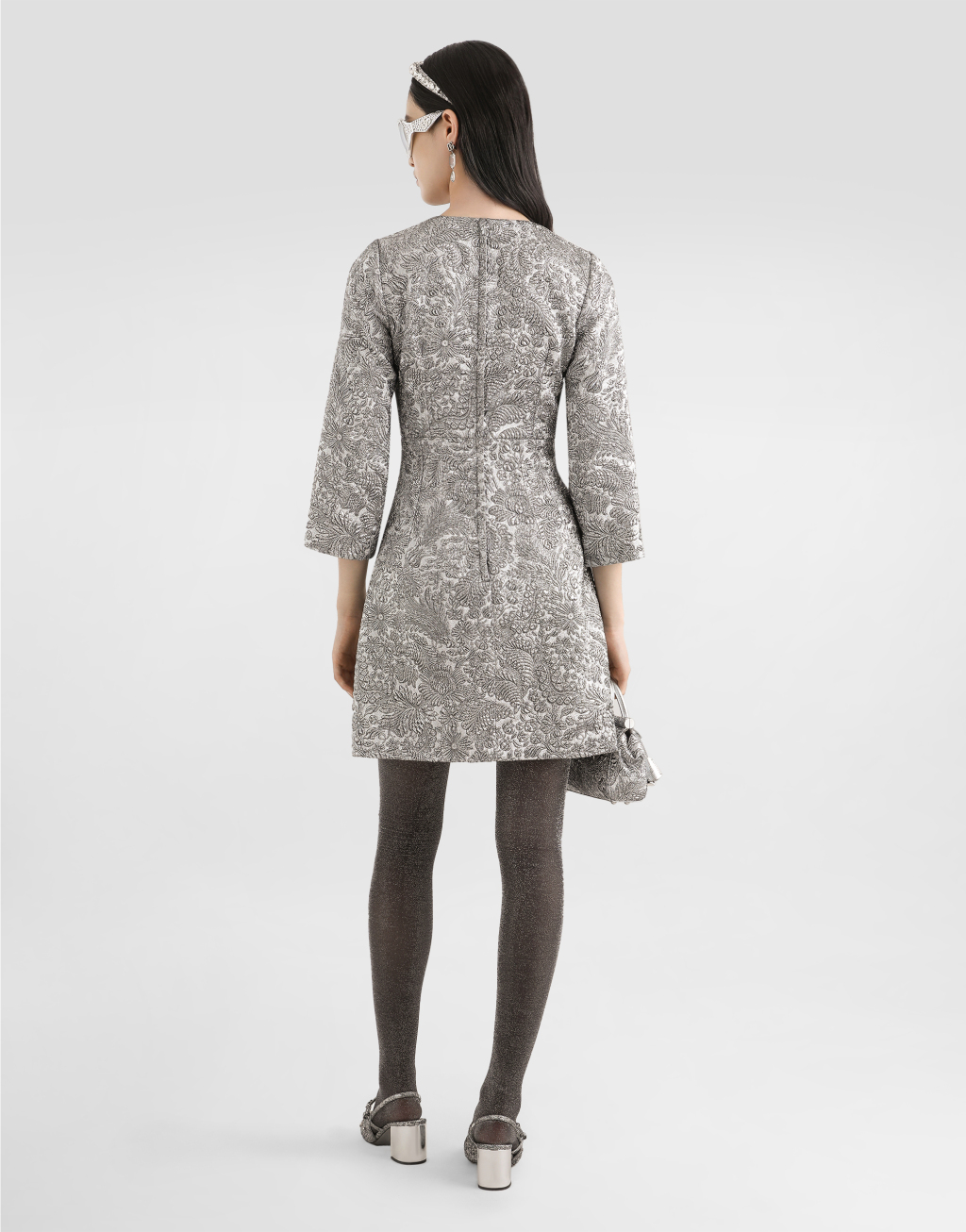 金银线花卉提花连衣裙3