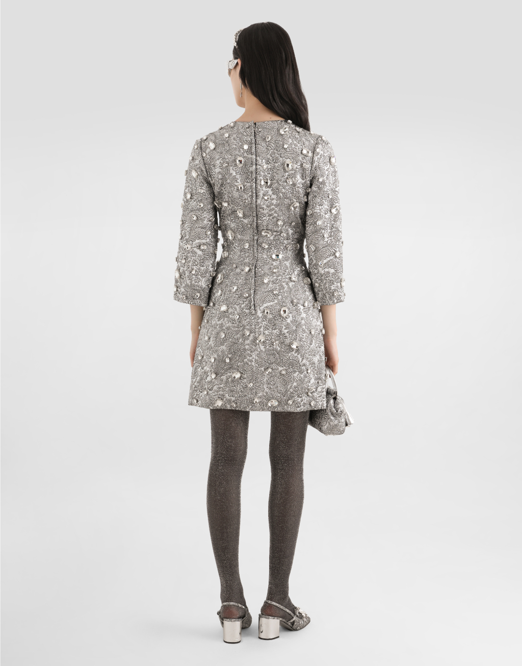 金银线花卉提花刺绣连衣裙3