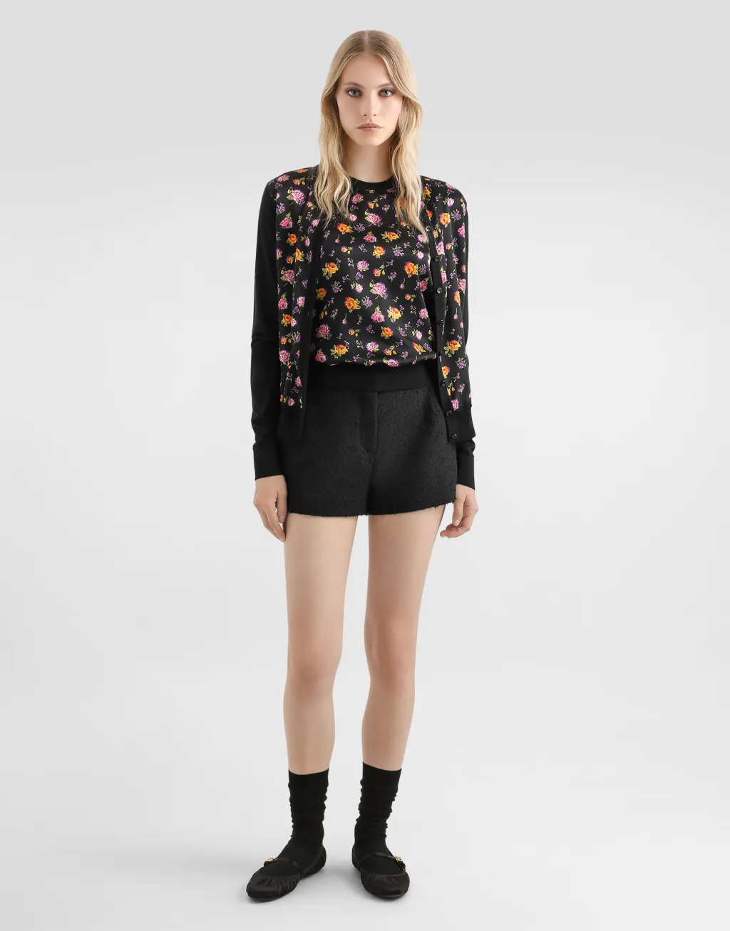 花卉印花缎布开衫