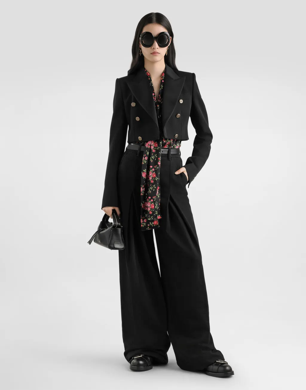 玫瑰印花缎布衬衫