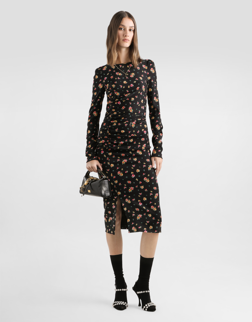 碎花印花素绉缎连衣裙2