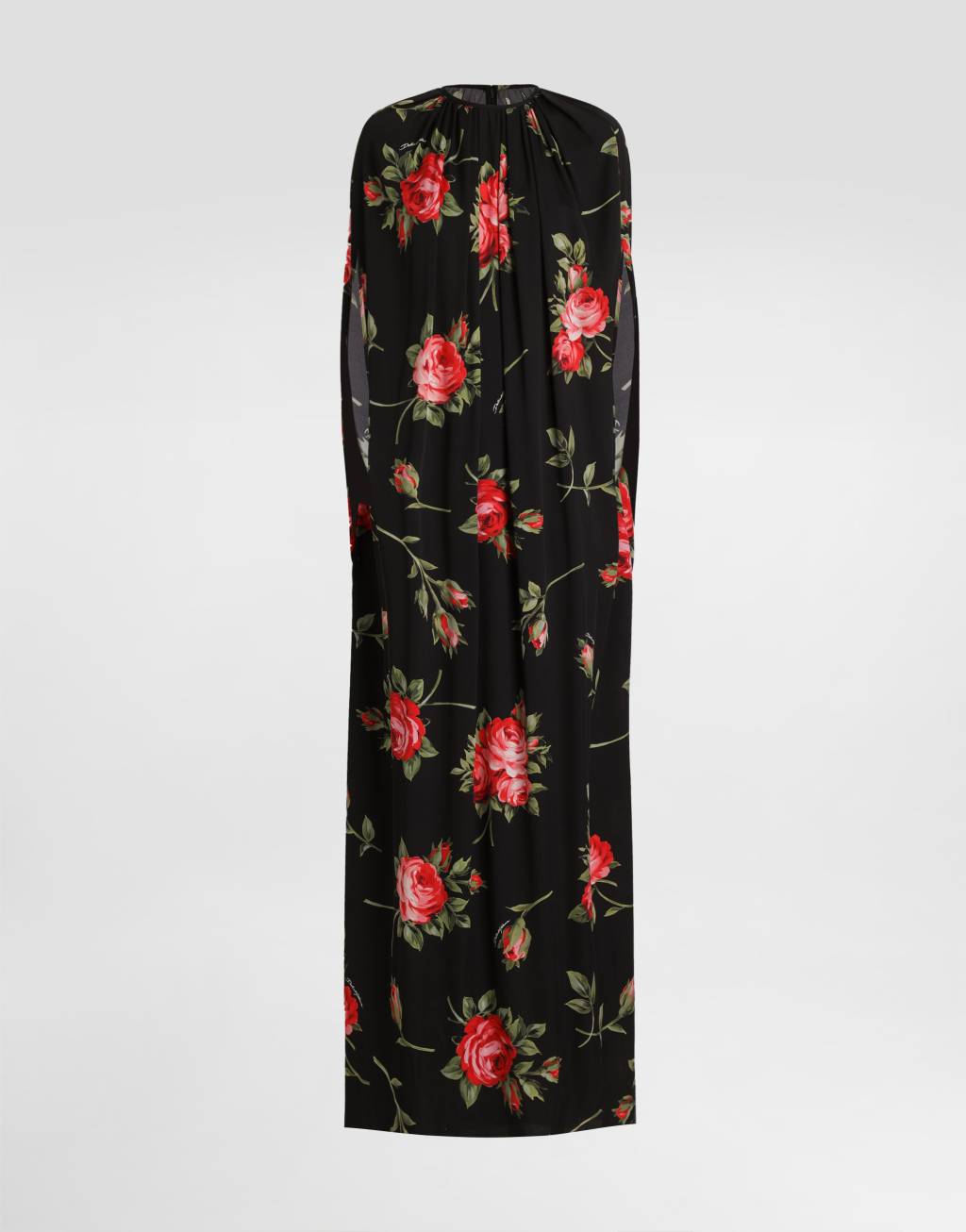 玫瑰印花直筒连衣裙1