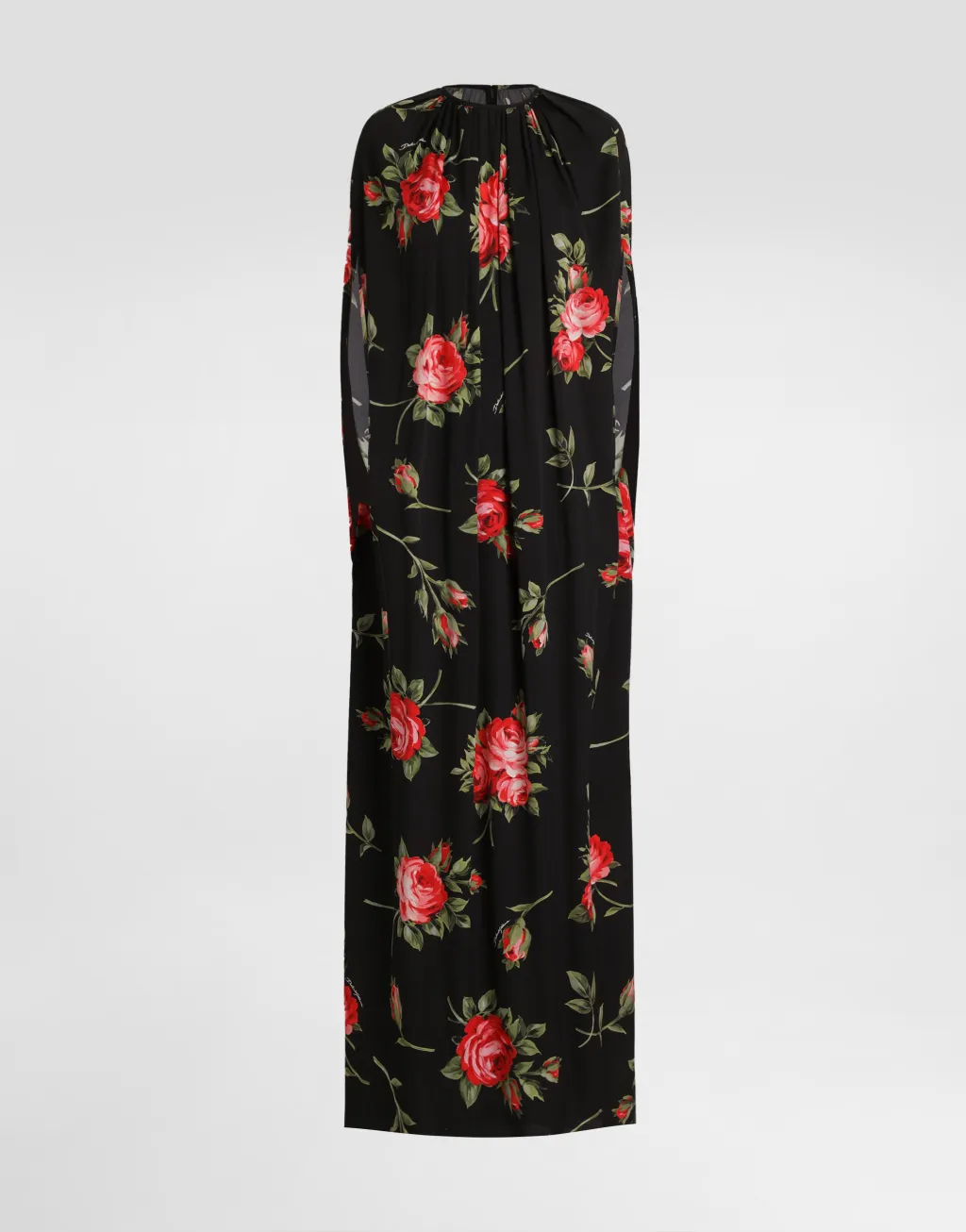 玫瑰印花直筒连衣裙