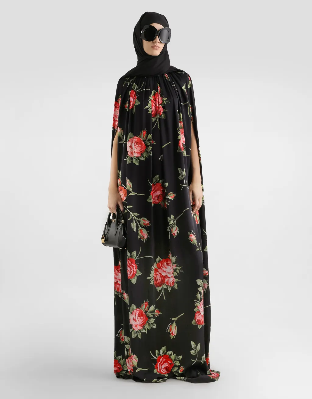 玫瑰印花直筒连衣裙