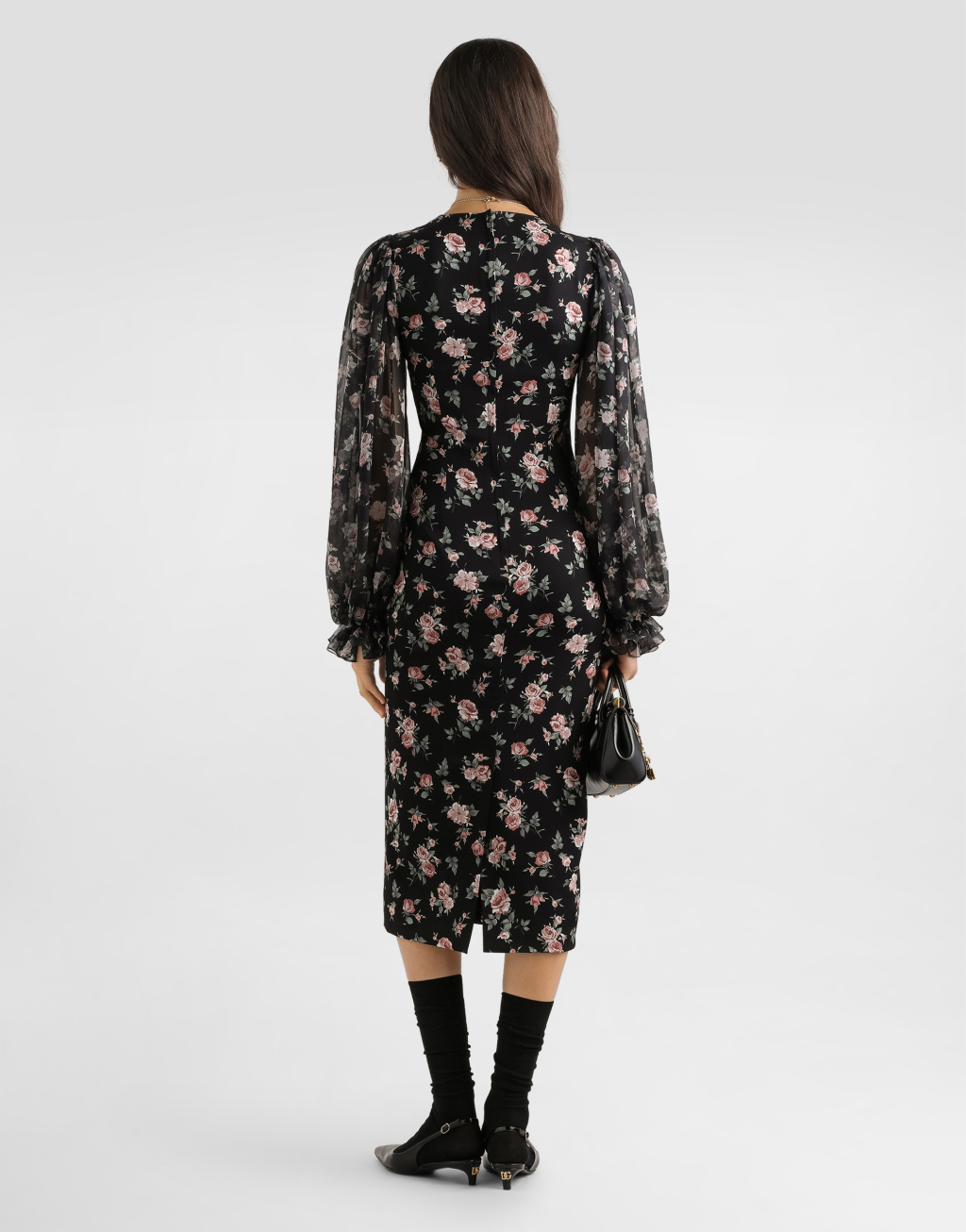 复古玫瑰印花素绉缎连衣裙3