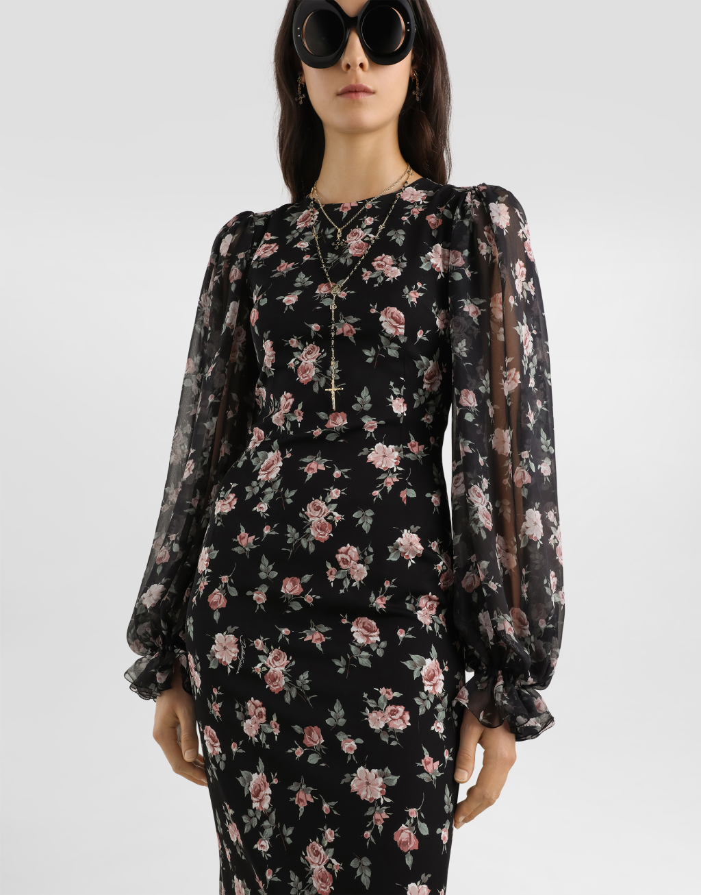 复古玫瑰印花素绉缎连衣裙4