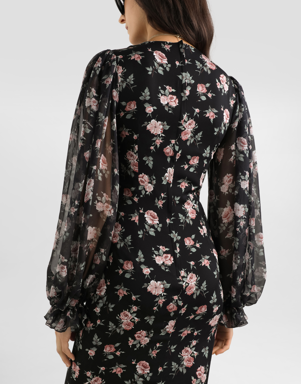 复古玫瑰印花素绉缎连衣裙5